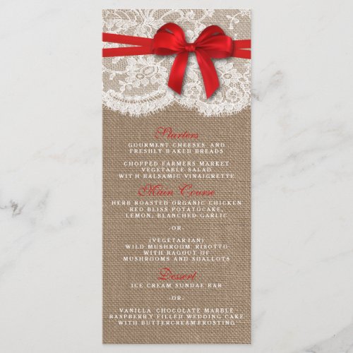 The Rustic Red Bow Wedding Collection Menu Cards