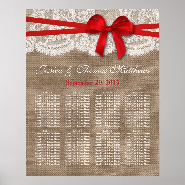 The Rustic Red Bow Wedding Collection Seating Plan Poster (Front)