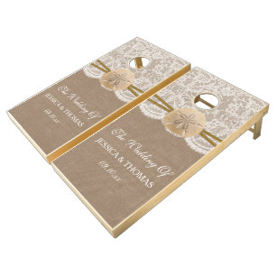 The Rustic Sand Dollar Beach Wedding Collection Cornhole Set
