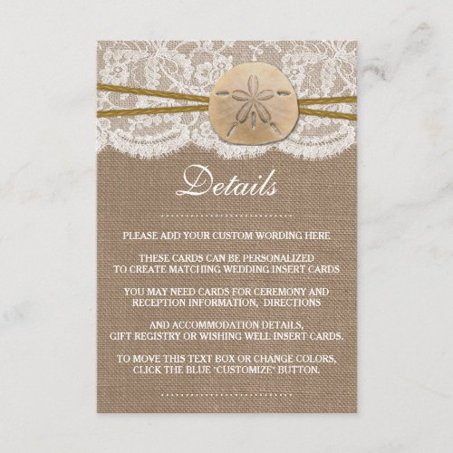 The Rustic Sand Dollar Beach Wedding Collection Enclosure Card
