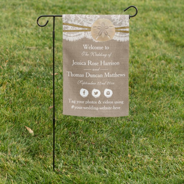 The Rustic Sand Dollar Beach Wedding Collection Garden Flag (In SItu)