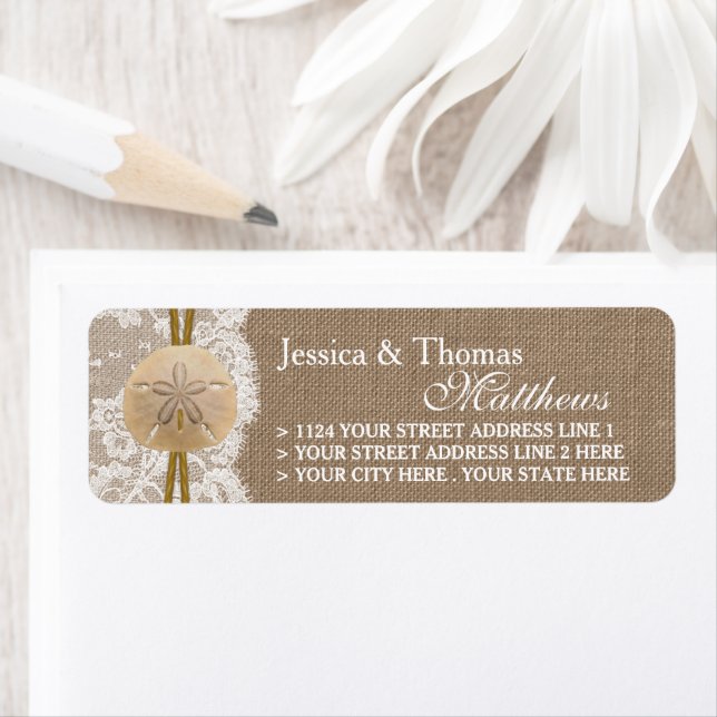 The Rustic Sand Dollar Beach Wedding Collection Label (Insitu)