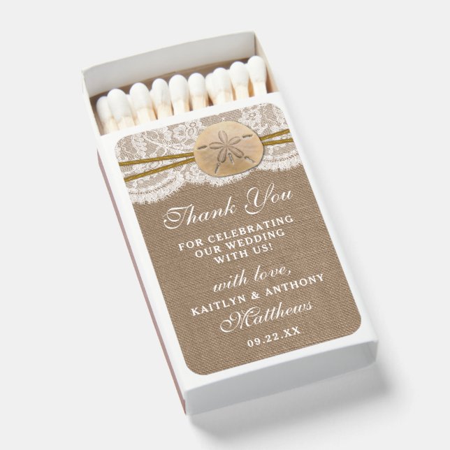 The Rustic Sand Dollar Beach Wedding Collection Matchboxes (Front Open)