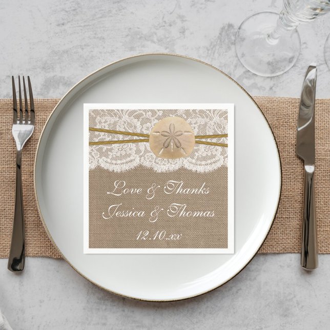 The Rustic Sand Dollar Beach Wedding Collection Paper Napkins (Creator Uploaded)