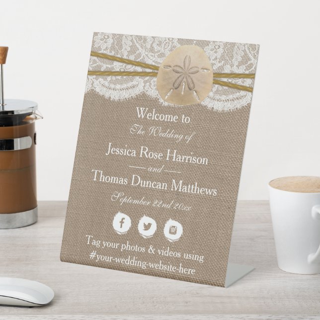 The Rustic Sand Dollar Beach Wedding Collection Pedestal Sign (In SItu)