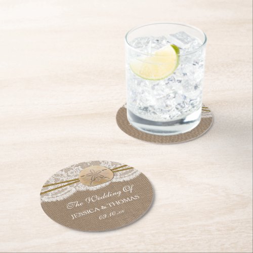 The Rustic Sand Dollar Beach Wedding Collection Round Paper Coaster