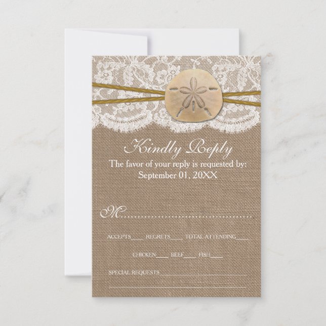 The Rustic Sand Dollar Beach Wedding Collection RSVP Card (Front)