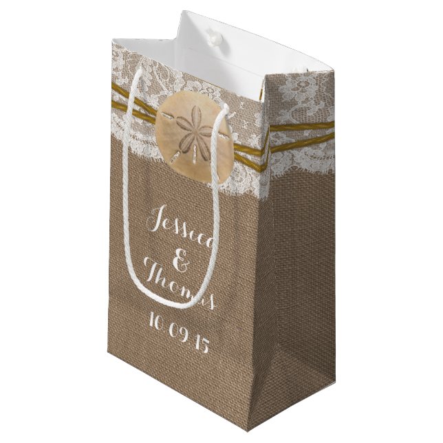 The Rustic Sand Dollar Beach Wedding Collection Small Gift Bag (Front Angled)