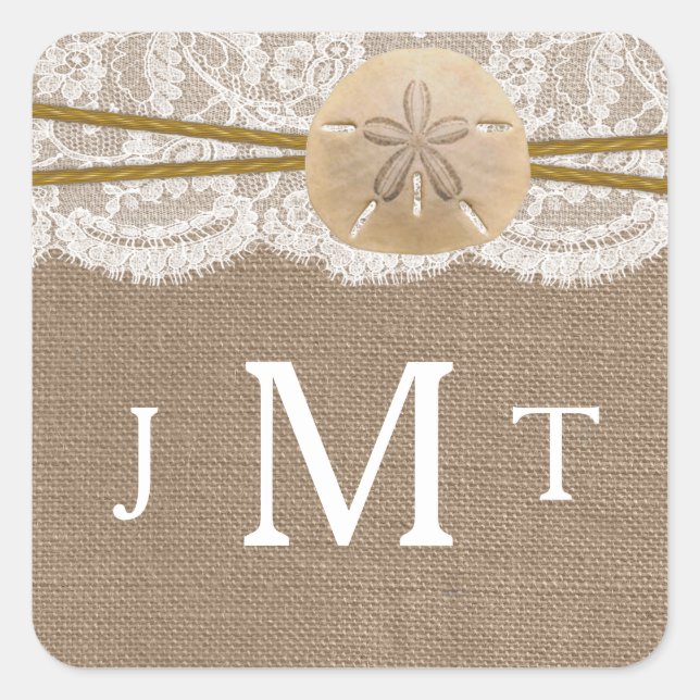 The Rustic Sand Dollar Beach Wedding Collection Square Sticker (Front)