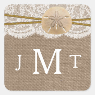 The Rustic Sand Dollar Beach Wedding Collection Square Sticker