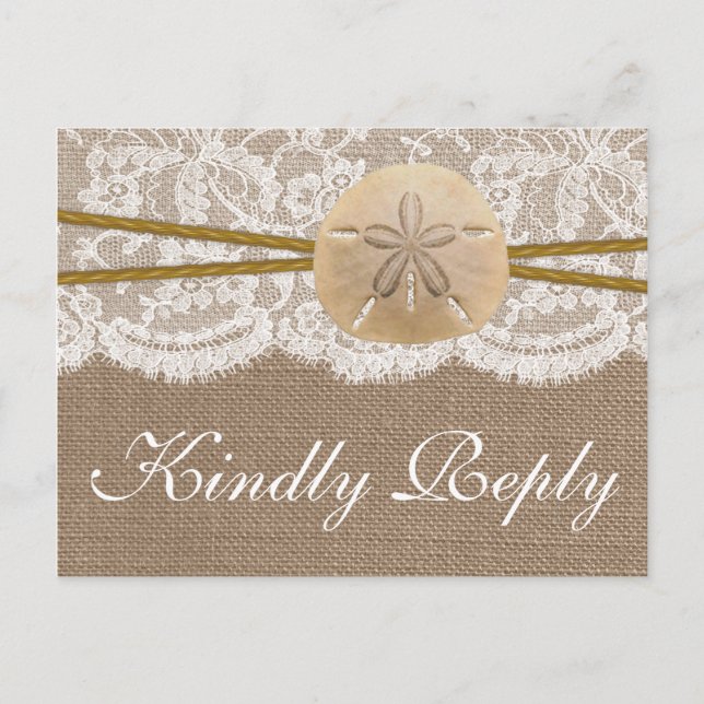 The Rustic Sand Dollar Wedding Collection RSVP Invitation Postcard (Front)