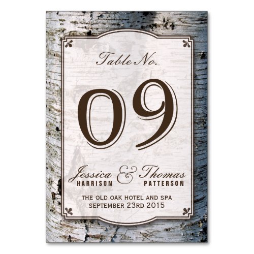 The Rustic Silver Birch Tree Wedding Collection 09 Table Number