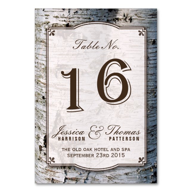 The Rustic Silver Birch Tree Wedding Collection 16 Table Number (Front)