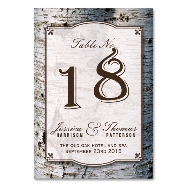 The Rustic Silver Birch Tree Wedding Collection 18 Table Number (Front)