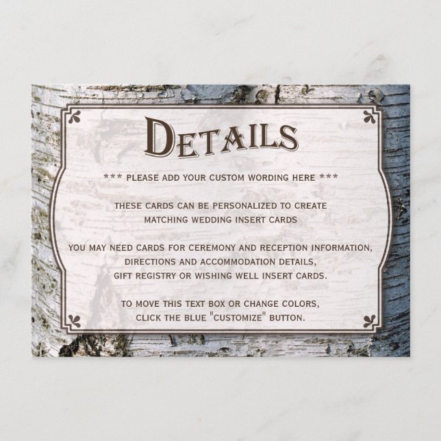 The Rustic Silver Birch Tree Wedding Collection Enclosure Card (Front)