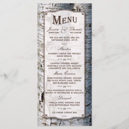 The Rustic Silver Birch Tree Wedding Collection Menu