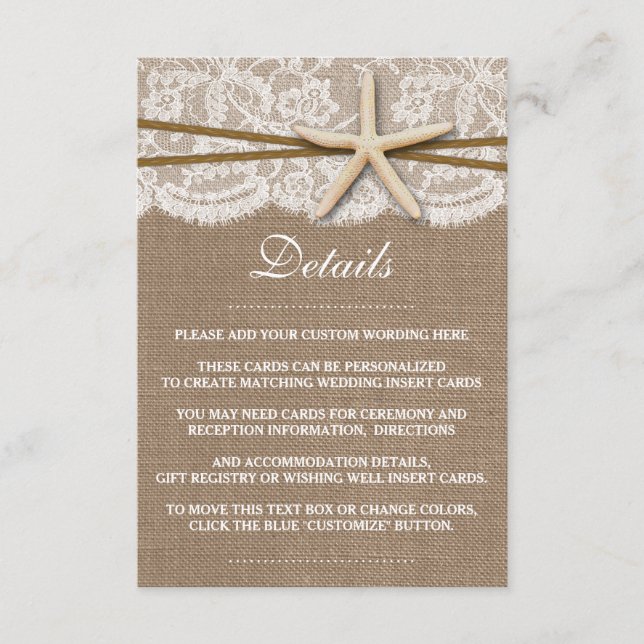 The Rustic Starfish Beach Wedding Collection Enclosure Card (Front)