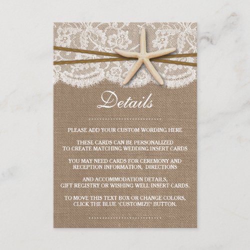 The Rustic Starfish Beach Wedding Collection Enclosure Card