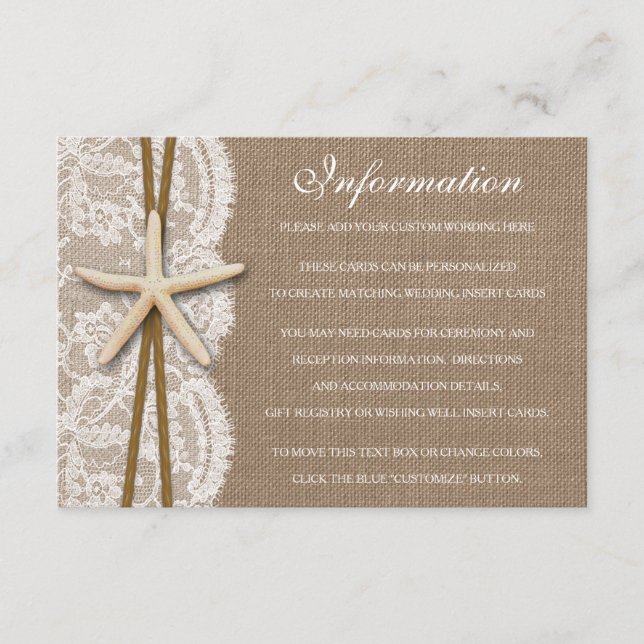 The Rustic Starfish Beach Wedding Collection Enclosure Card (Front)
