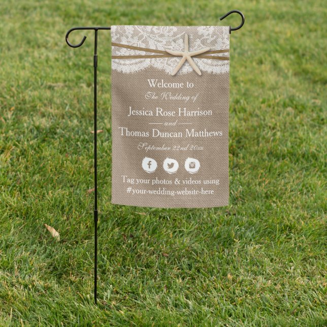 The Rustic Starfish Beach Wedding Collection Garden Flag (In SItu)