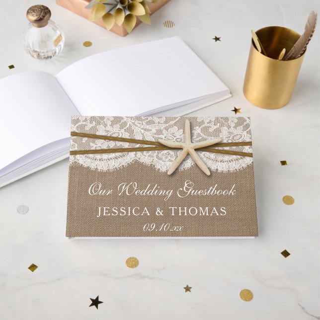 The Rustic Starfish Beach Wedding Collection Guest Book (Front Open)