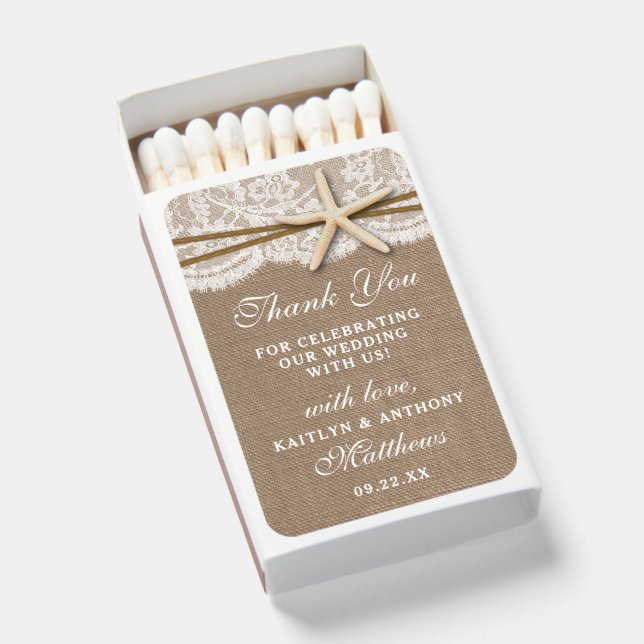 The Rustic Starfish Beach Wedding Collection Matchboxes (Front Open)