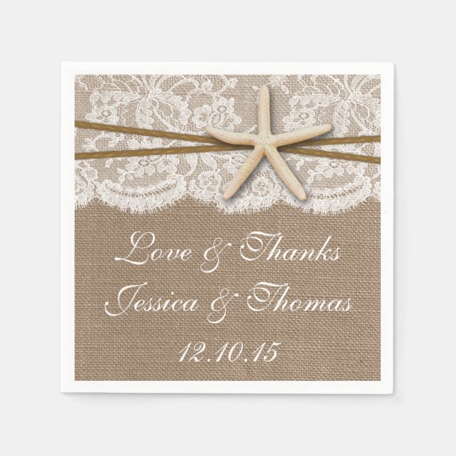 The Rustic Starfish Beach Wedding Collection Napkins (Front)