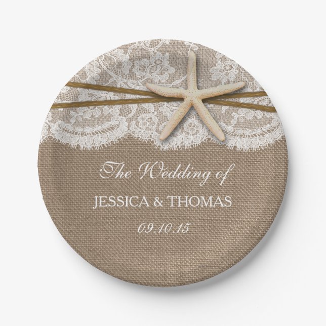 The Rustic Starfish Beach Wedding Collection Paper Plates (Front)