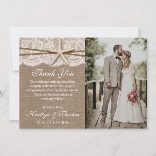 The Rustic Starfish Beach Wedding Collection Photo Thank You Card