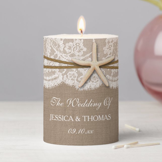 The Rustic Starfish Beach Wedding Collection Pillar Candle (In Situ)