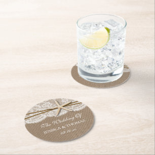 The Rustic Starfish Beach Wedding Collection Round Paper Coaster