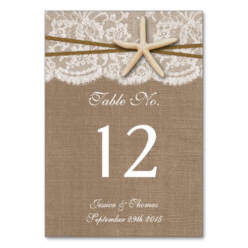 The Rustic Starfish Beach Wedding Collection Table Number
