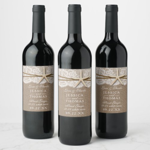 The Rustic Starfish Beach Wedding Collection Wine Label