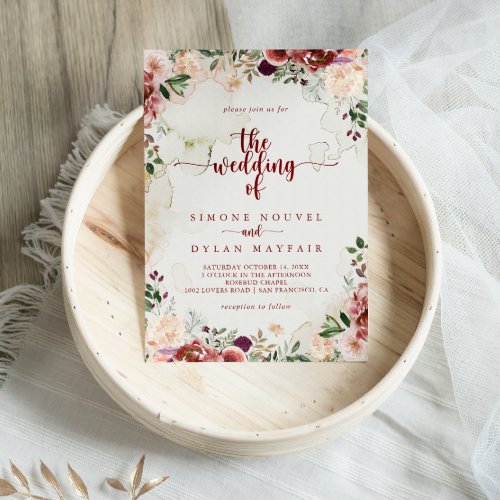 The Rustic Summer Floral Calligraphy Wedding Of  Invitation