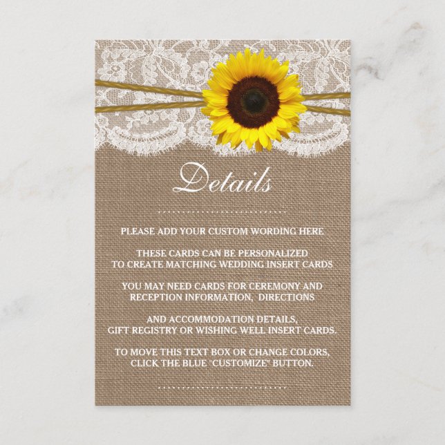 The Rustic Sunflower Wedding Collection Detail Enclosure Card (Front)