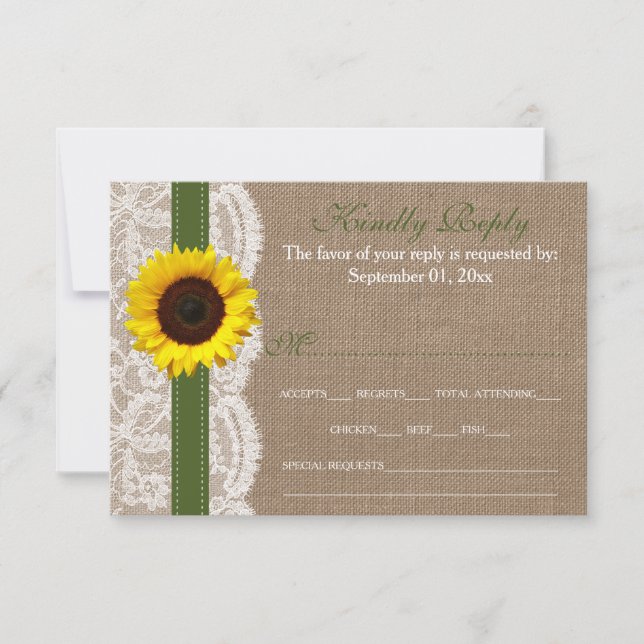 The Rustic Sunflower Wedding Collection - Green RSVP Card (Front)