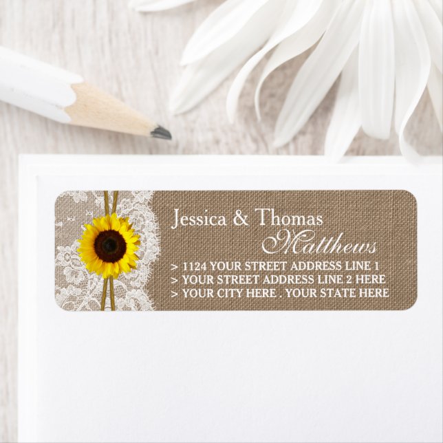 The Rustic Sunflower Wedding Collection Labels (Insitu)