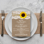 The Rustic Sunflower Wedding Collection Menu Cards<br><div class="desc">The rustic sunflower collection is a stunning design featuring a lovely rustic burlap effect background with a romantic vintage white lace effect trim finished with a stunning sunflower and twine. These menus can be personalized for your special occasion and would make the perfect template for wedding menus, bridal shower menus,...</div>