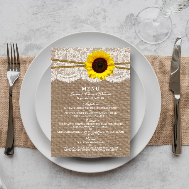The Rustic Sunflower Wedding Collection Menu Cards (Creator Uploaded)