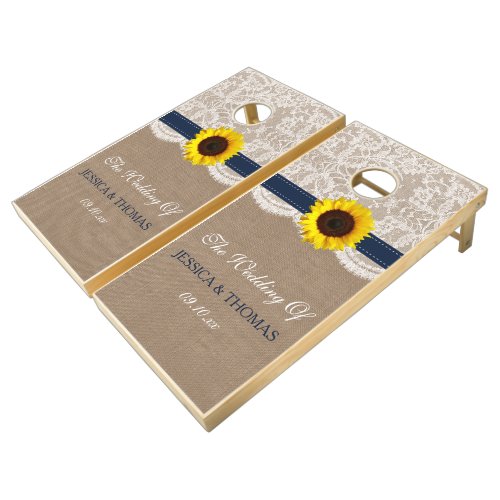 The Rustic Sunflower Wedding Collection _ Navy Cornhole Set