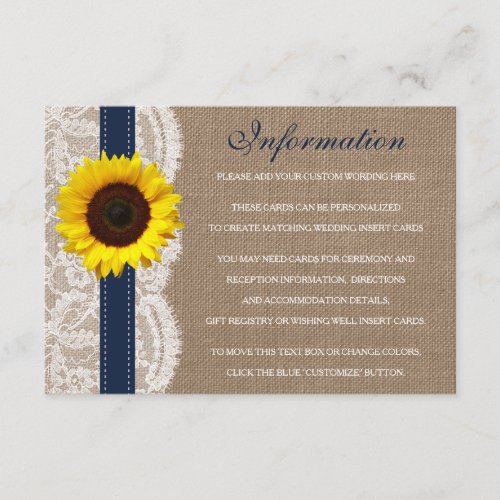 The Rustic Sunflower Wedding Collection _ Navy Enclosure Card