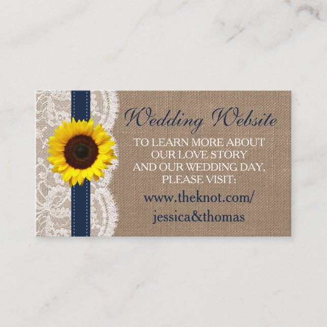 The Rustic Sunflower Wedding Collection - Navy Enclosure Card (Front)