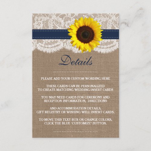 The Rustic Sunflower Wedding Collection _ Navy Enclosure Card