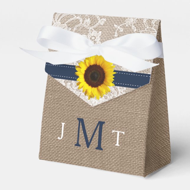 The Rustic Sunflower Wedding Collection - Navy Favor Boxes (Front Side)