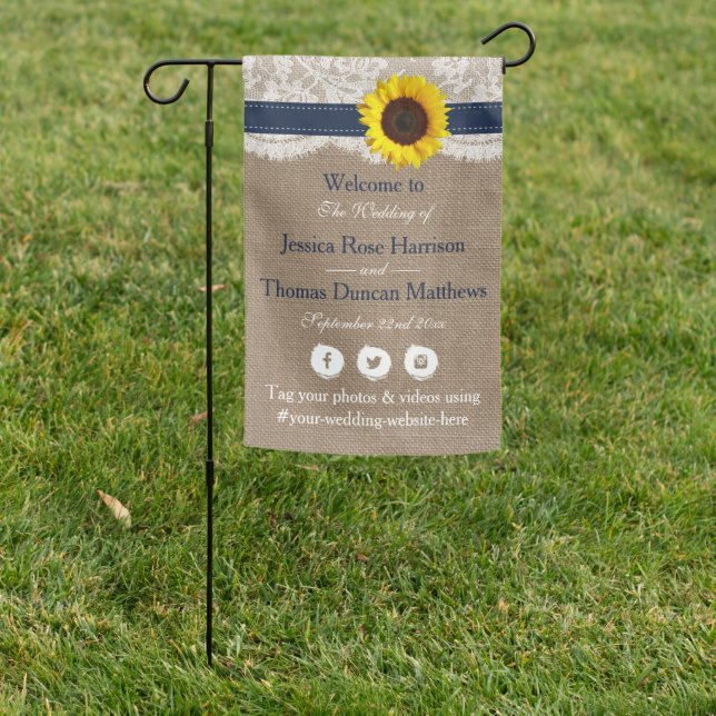 The Rustic Sunflower Wedding Collection - Navy Garden Flag (In SItu)