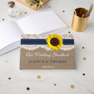 The Rustic Sunflower Wedding Collection - Navy Guest Book
