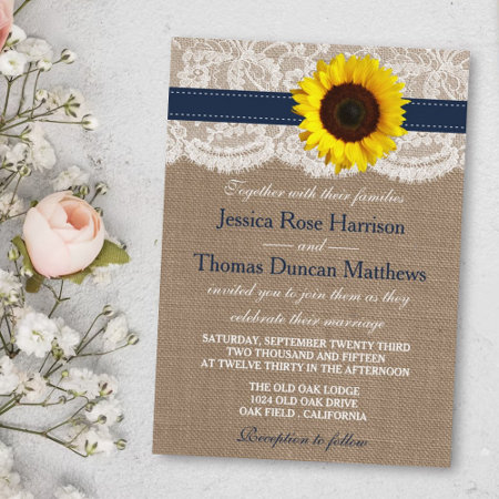 The Rustic Sunflower Wedding Collection - Navy Invitation