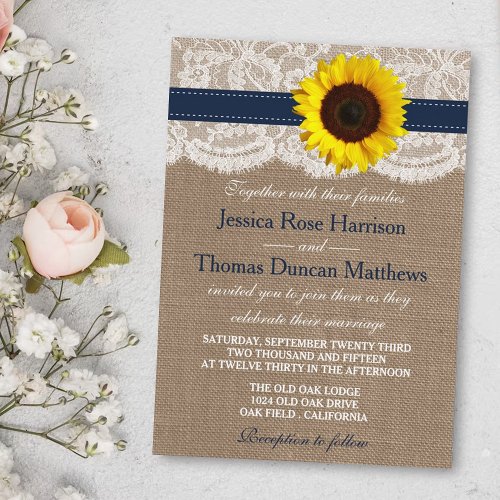 The Rustic Sunflower Wedding Collection _ Navy Invitation