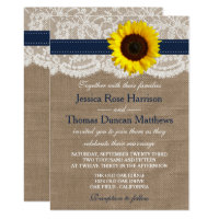 The Rustic Sunflower Wedding Collection - Navy Invitation