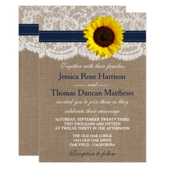 The Rustic Sunflower Wedding Collection - Navy Invitation ...